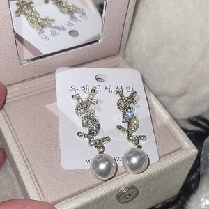 Elegant Gold and Silver Tone Pearl Drop Earrings
